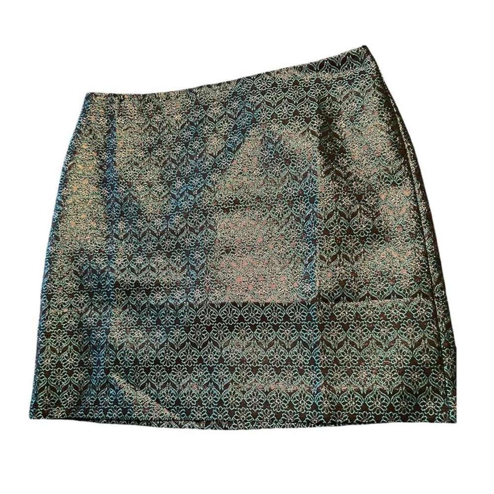 Loft Green Black Jacquard Floral Mini Skirt NWT
